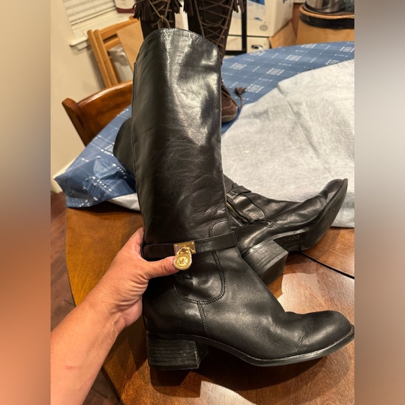 MICHAEL KORS Black Leather Riding Boots GOLD TAG MK LABEL Womens Shoes Sz 7M - Picture 9 of 9